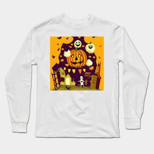 Halloween Scary Evil Pumpkin Funny Pumpkin Head Ghost Spooky Long Sleeve T-Shirt